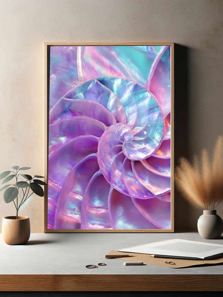 Iridescent Nautilus Shell — Nature Print. — room view 2