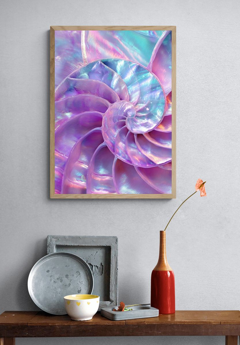 Iridescent Nautilus Shell — Nature Print. — room view 3