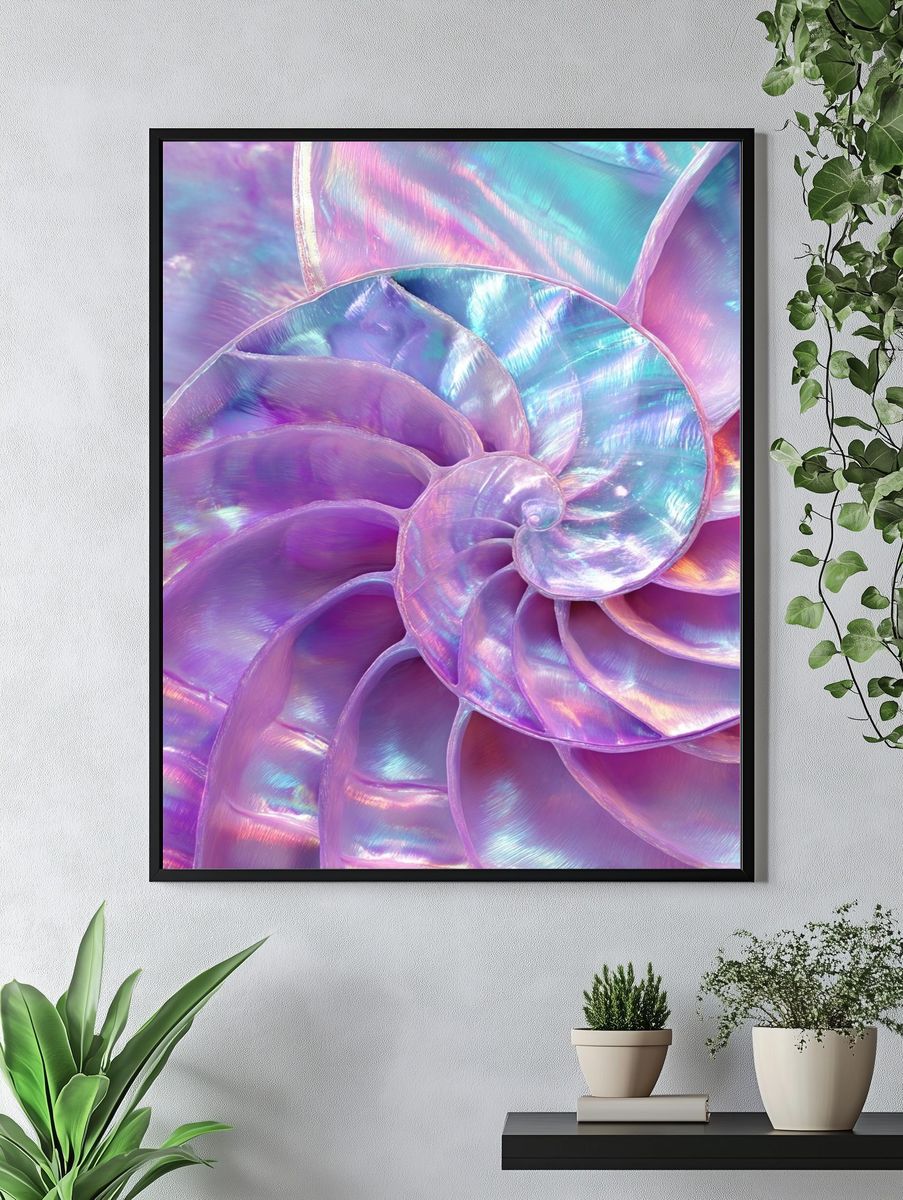 Iridescent Nautilus Shell — Nature Print. — room view 4