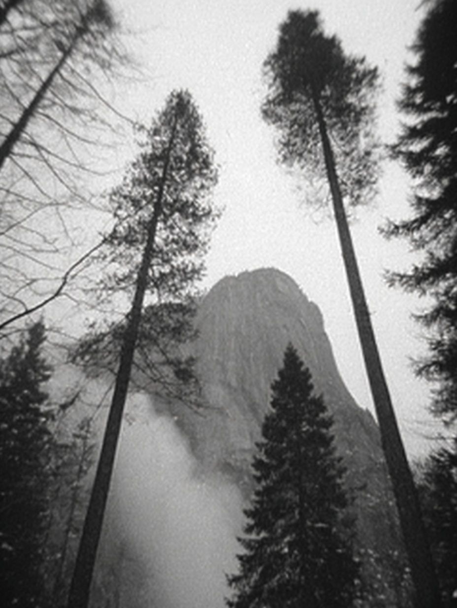 Misty Pine Forest Black-White Poster. poster — nature art