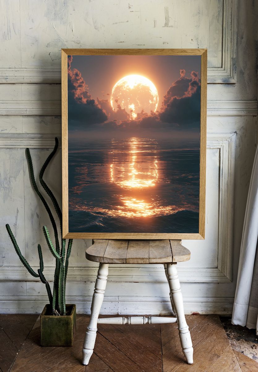 Moonlit Ocean Sunset Print. room preview