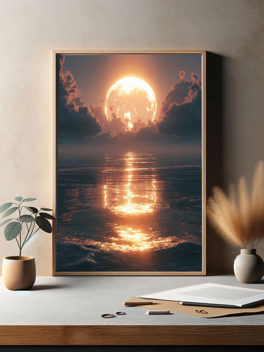 Moonlit Ocean Sunset Print. — room view 2