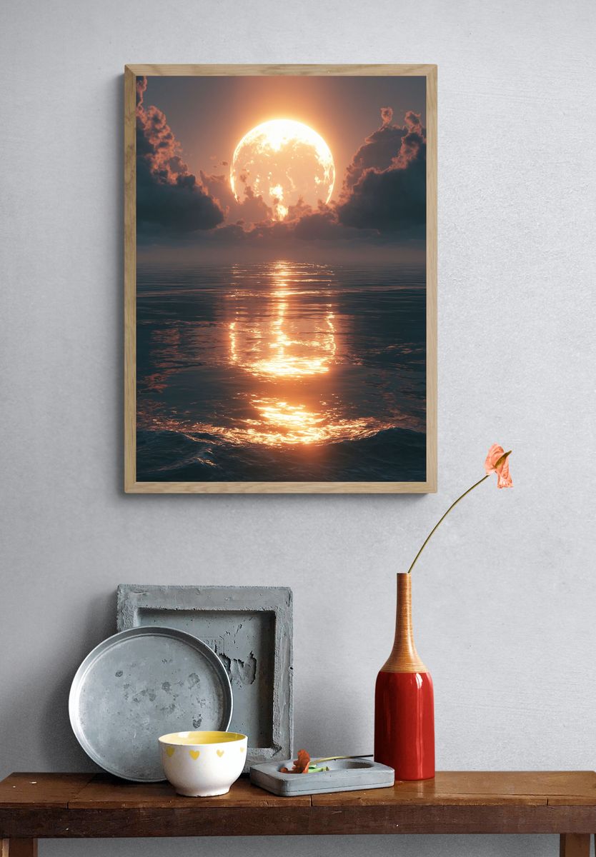 Moonlit Ocean Sunset Print. — room view 3