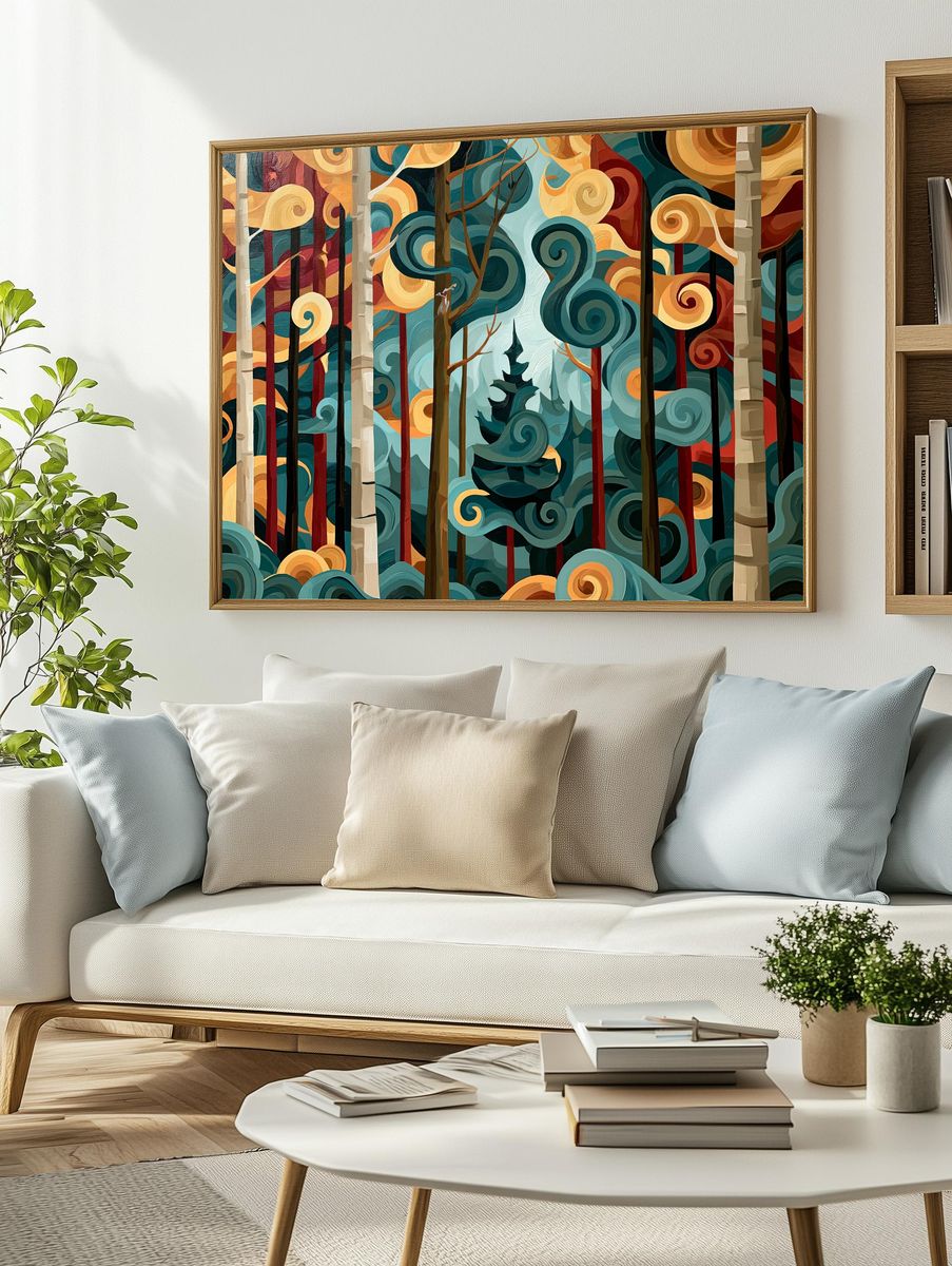 Whimsical Forest Swirls Poster. — room view 2
