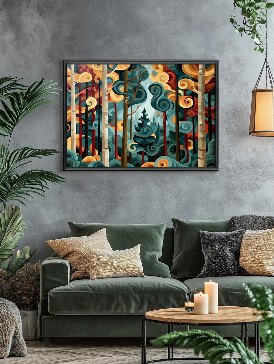 Whimsical Forest Swirls Poster. — room view 4