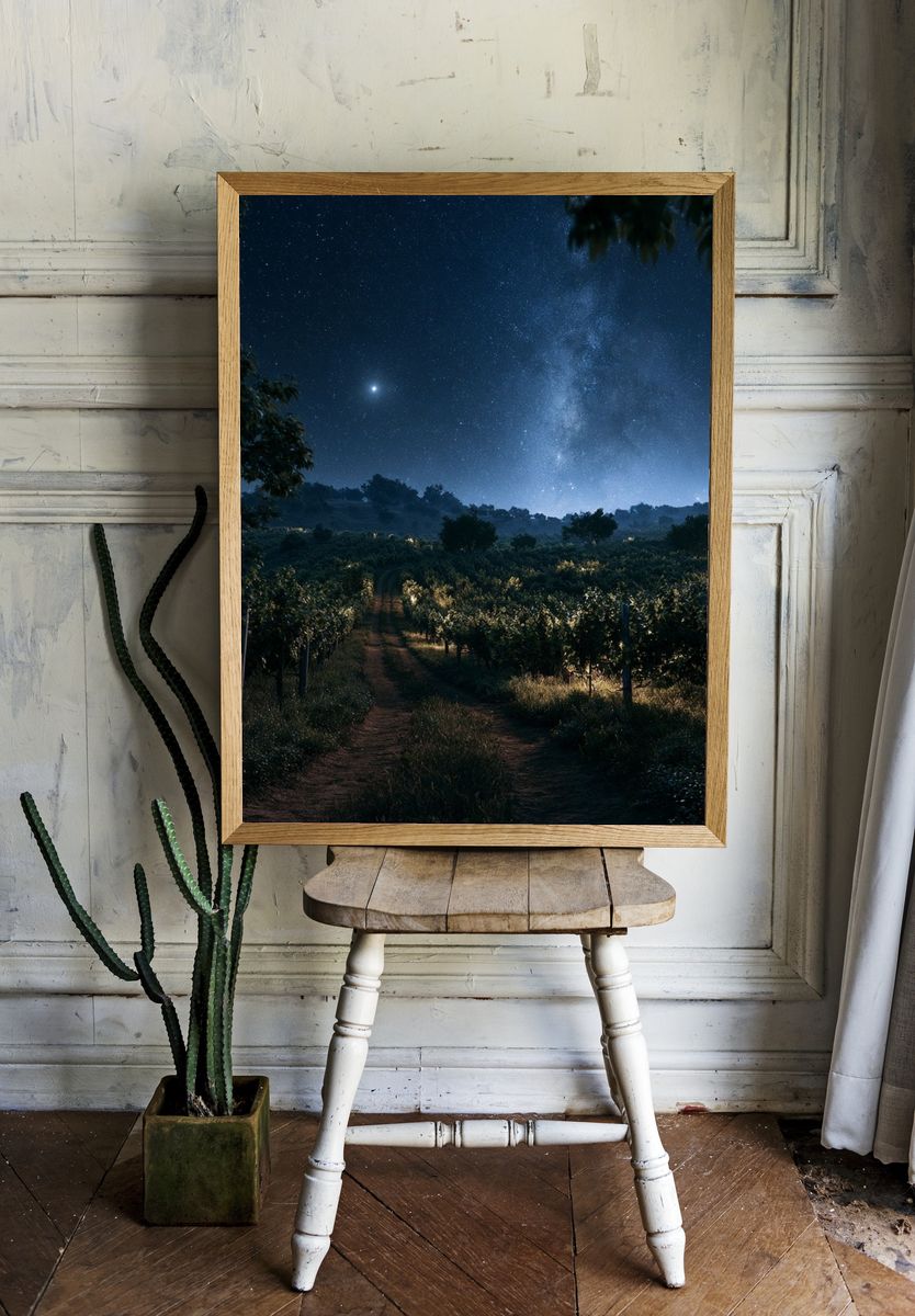 Starry Vineyard Nightscape Poster. room preview