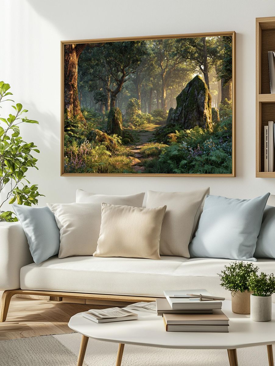 Sunlit Forest Path Poster. — room view 2