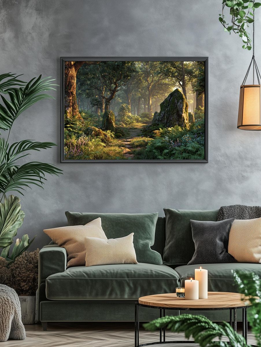 Sunlit Forest Path Poster. — room view 4