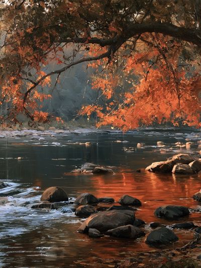 Autumn River Glow Nature Print.