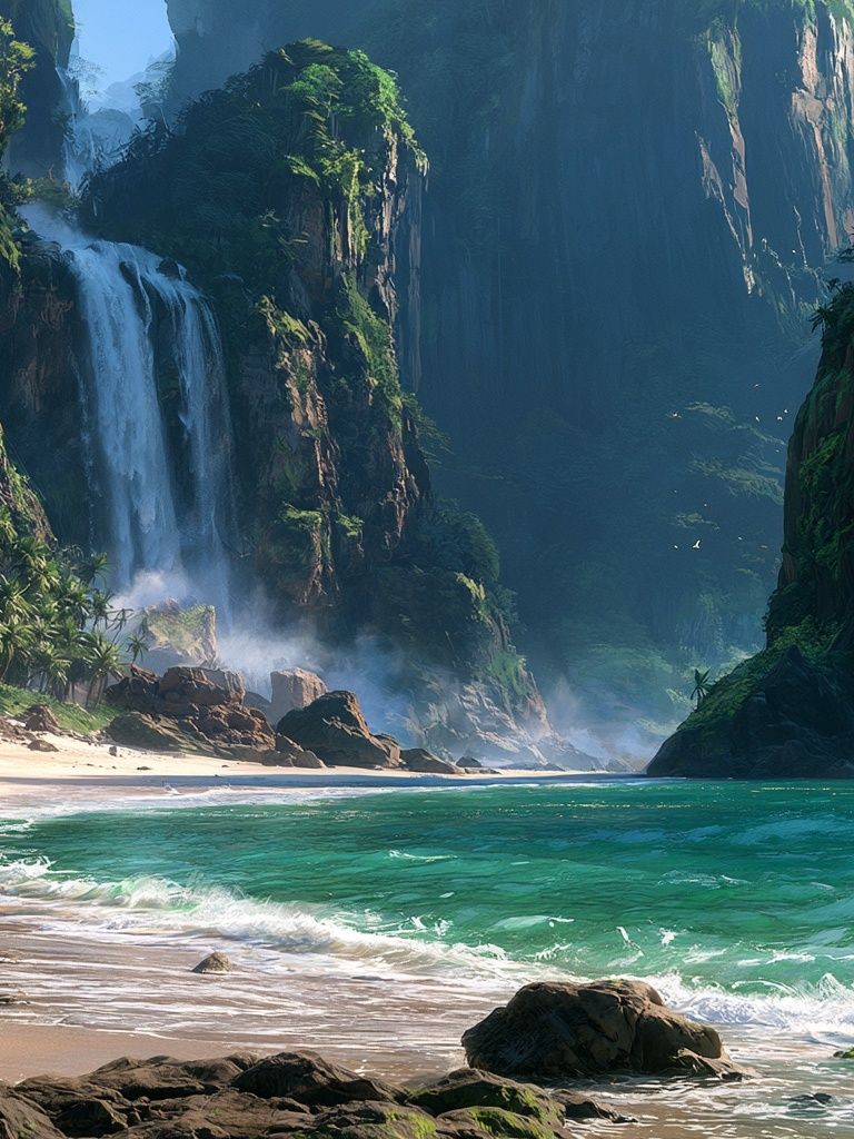 Tropical Waterfall Cove Print. poster — nature art