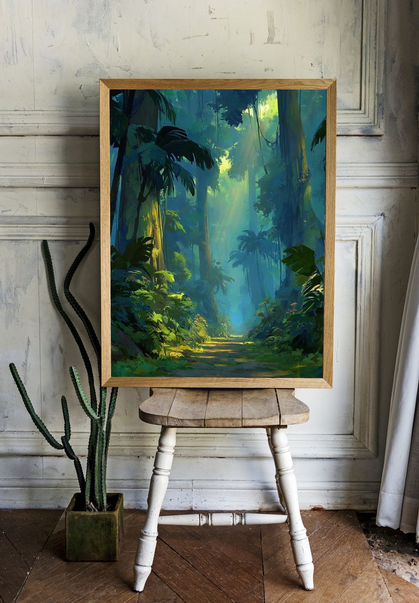 Lush Jungle Path — Nature Poster. — room view 1