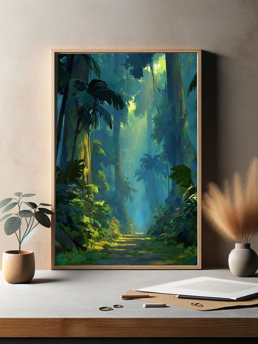 Lush Jungle Path — Nature Poster. — room view 2