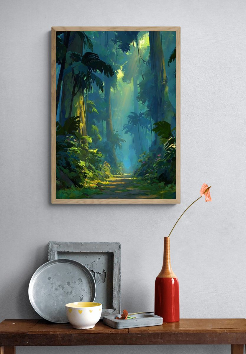 Lush Jungle Path — Nature Poster. — room view 3