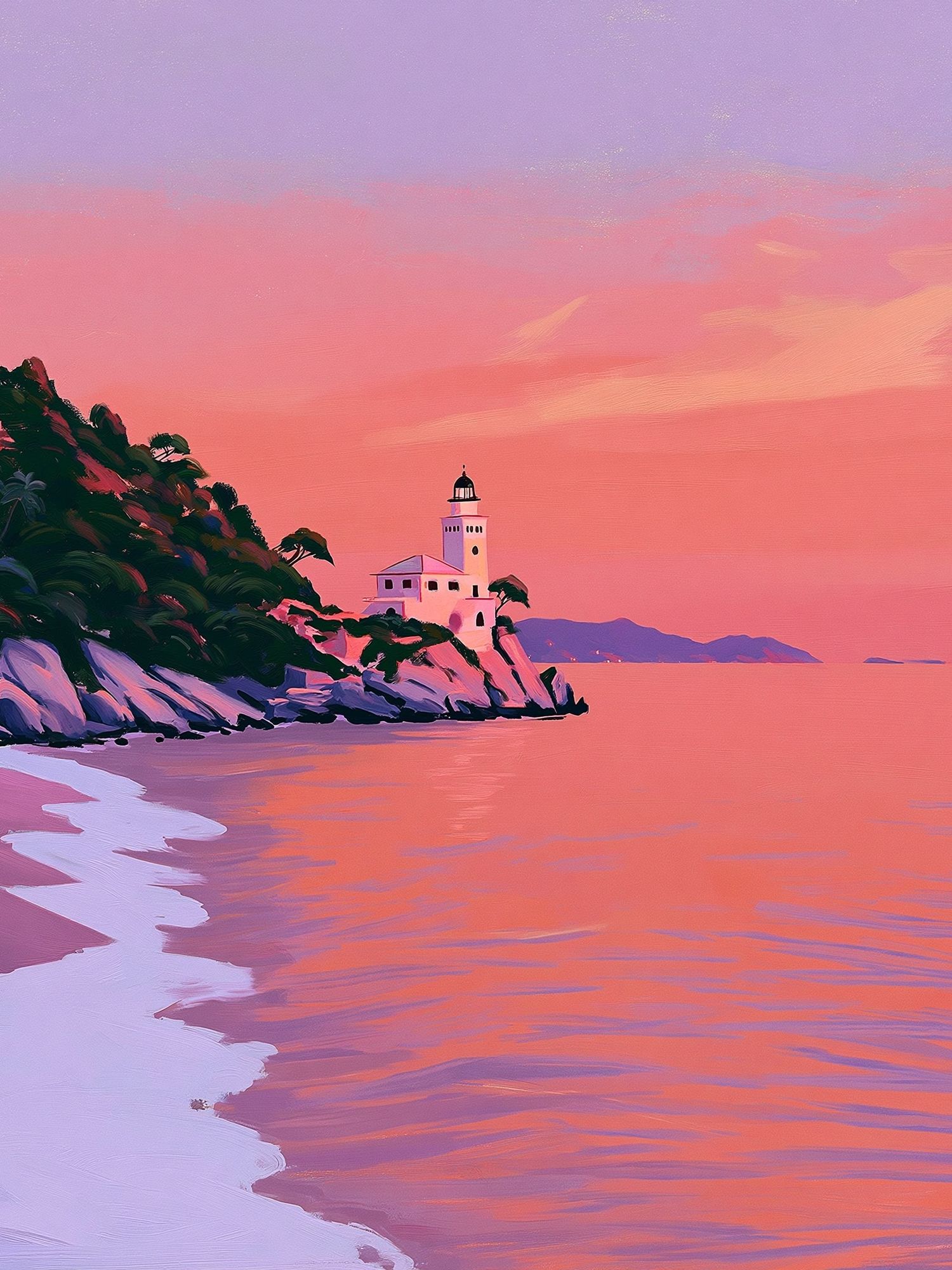Sunset Lighthouse Coastal Print. poster detail