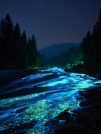 Glowing River Nightscape Poster