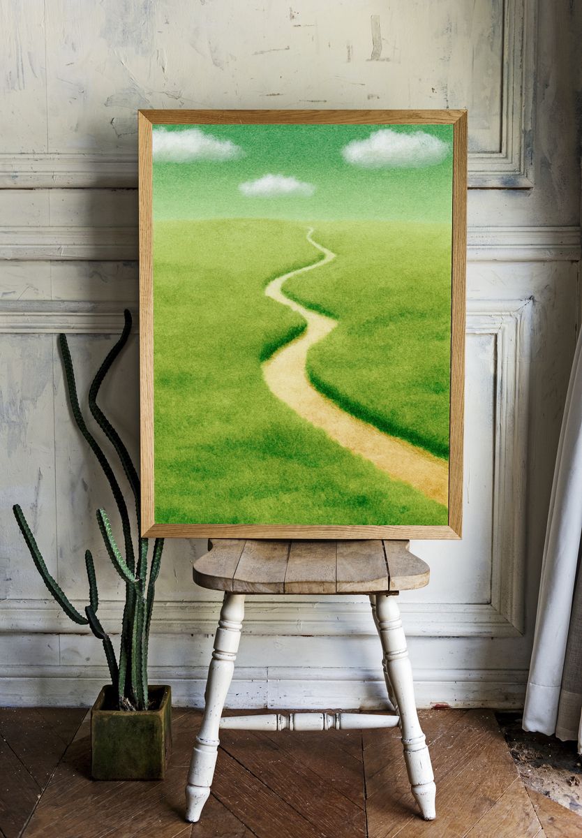 Meadow Path Watercolor Print. room preview