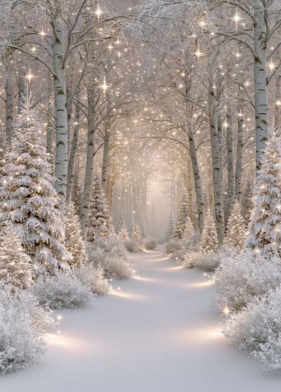 Snowy Birch Forest Glow Poster. poster print