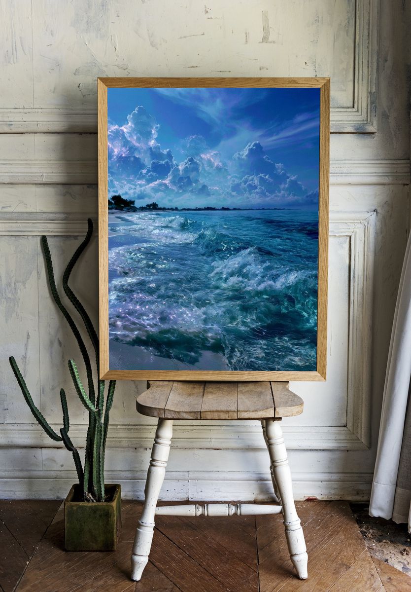 Moonlit Ocean Shore Poster. room preview