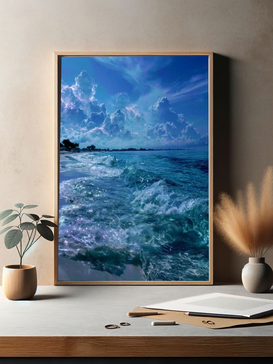 Moonlit Ocean Shore Poster. — room view 2