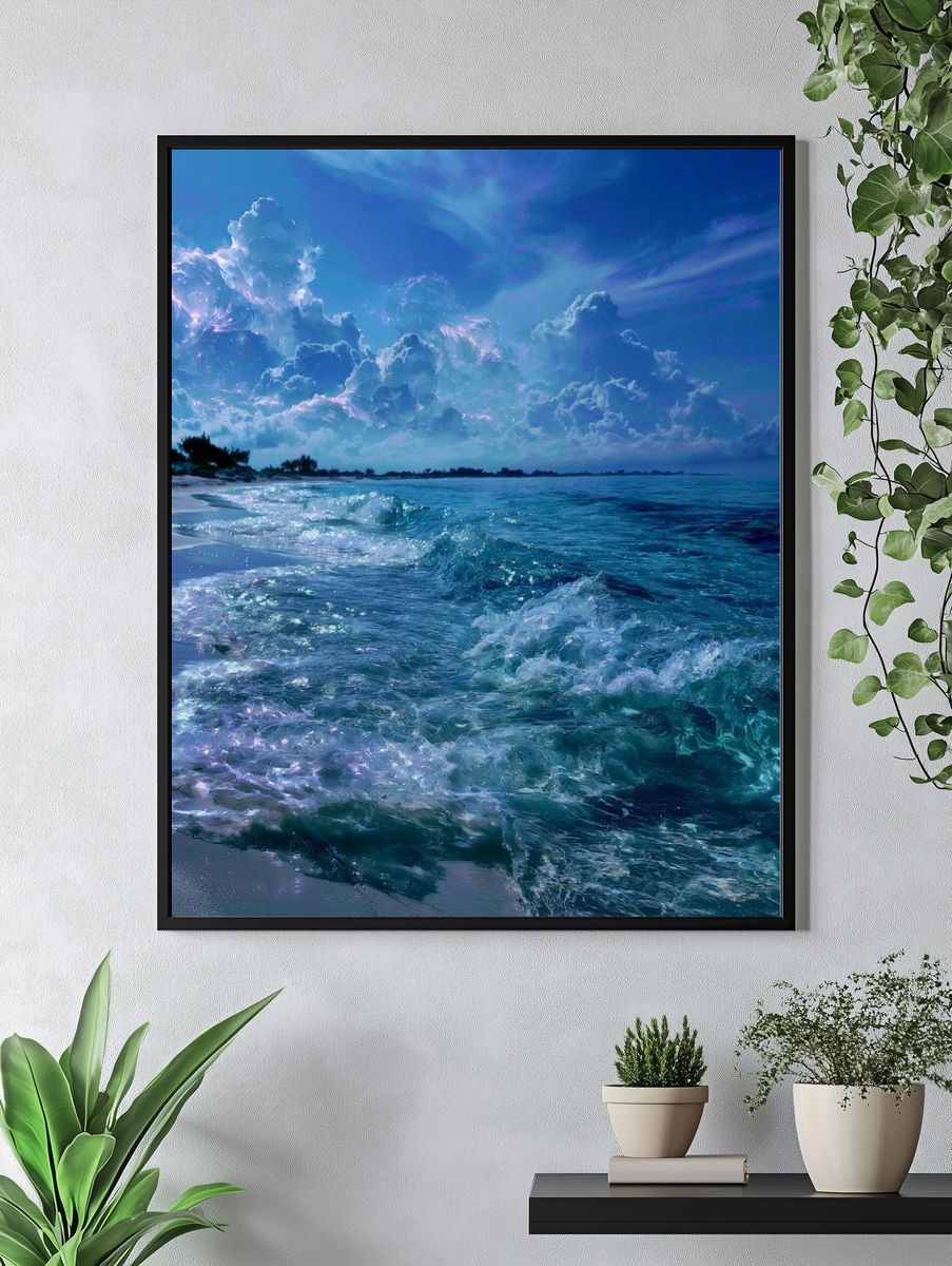 Moonlit Ocean Shore Poster. — room view 4