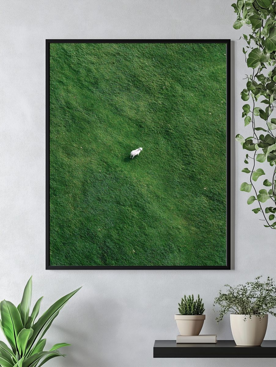 Lone Goat in Green Field Poster. — room view 4