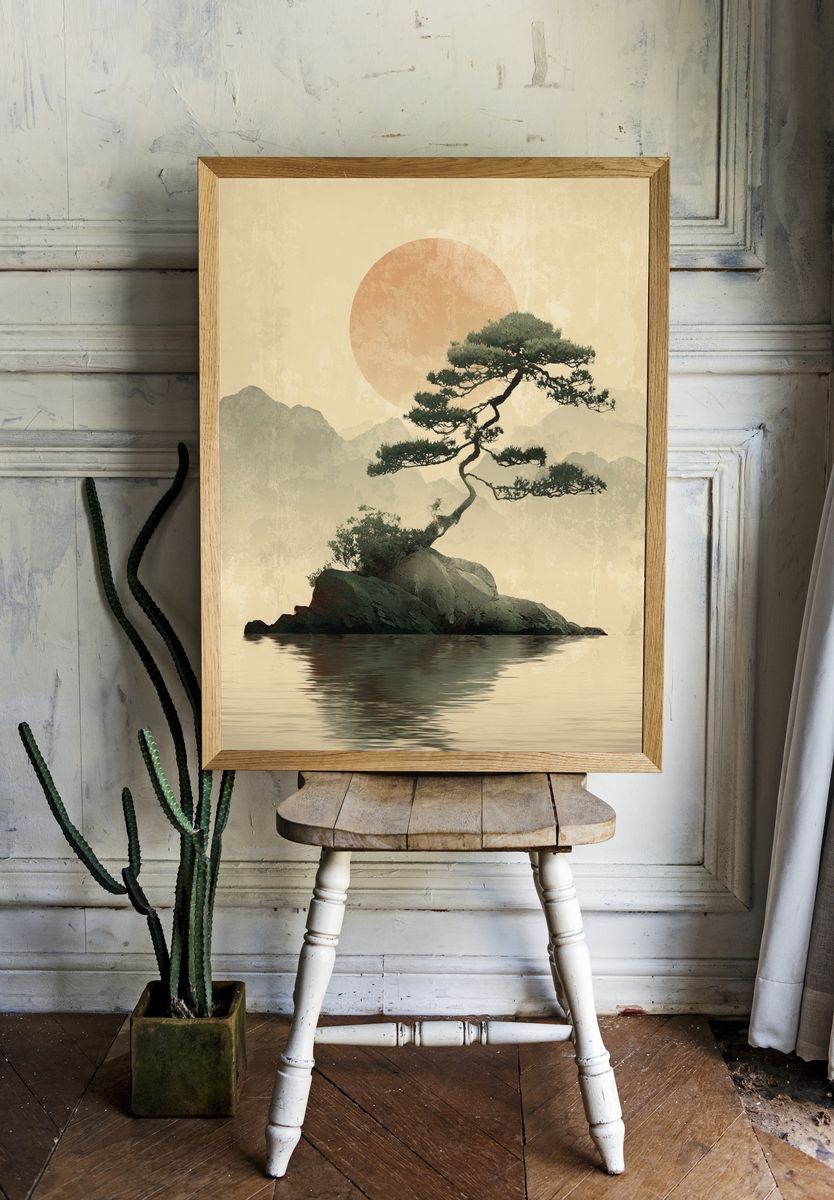 Zen Pine Island — Japanese Print. room preview