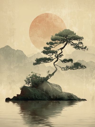Zen Pine Island — Japanese Print.
