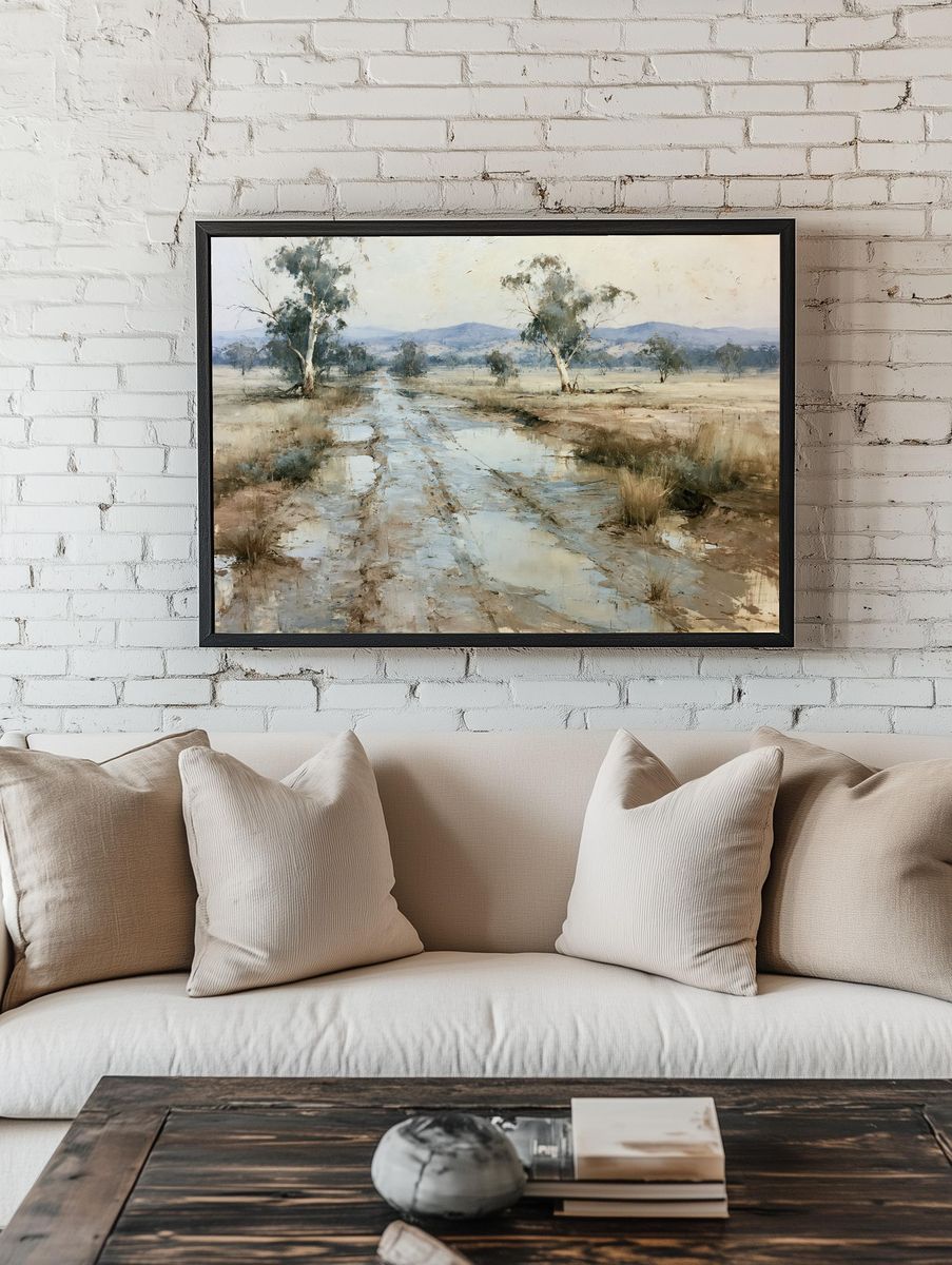 Misty Eucalyptus Landscape Print. room preview