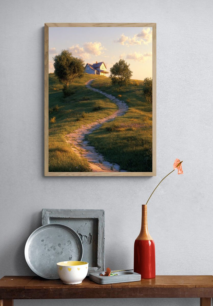 Sunlit Country House Landscape Print. — room view 3