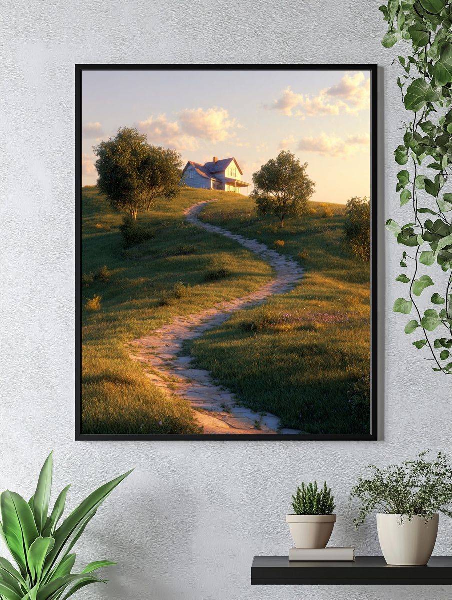 Sunlit Country House Landscape Print. — room view 4