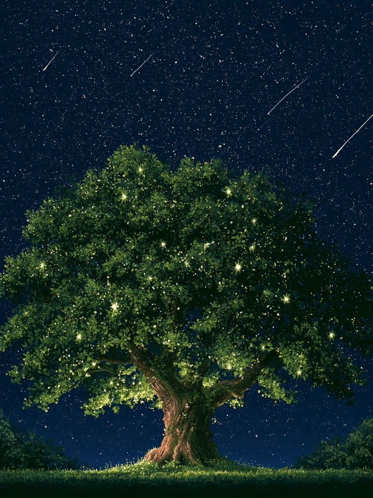Starlit Tree Nightscape Print. poster detail