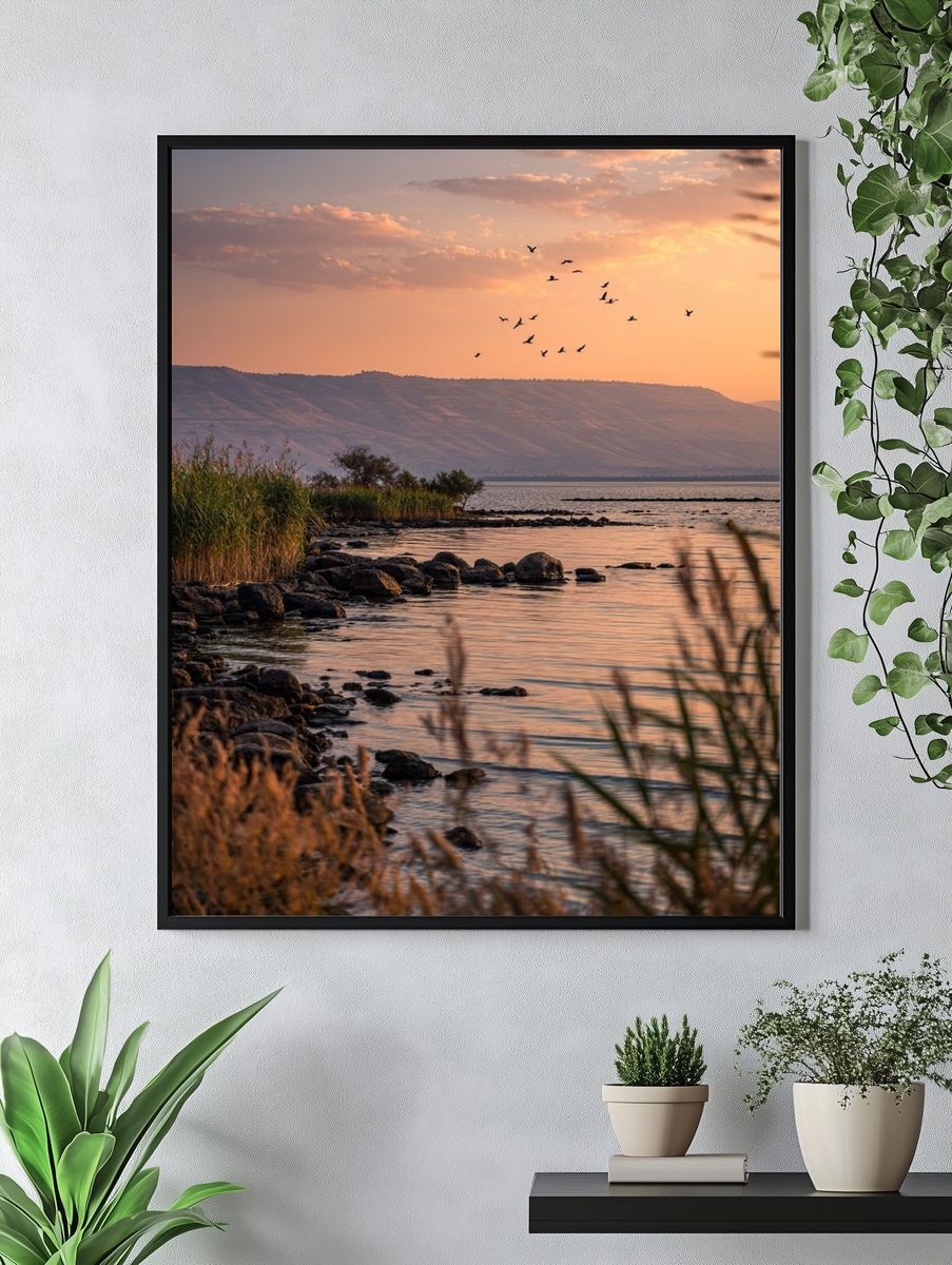 Sunset Lake Birds Photography Poster. — room view 4