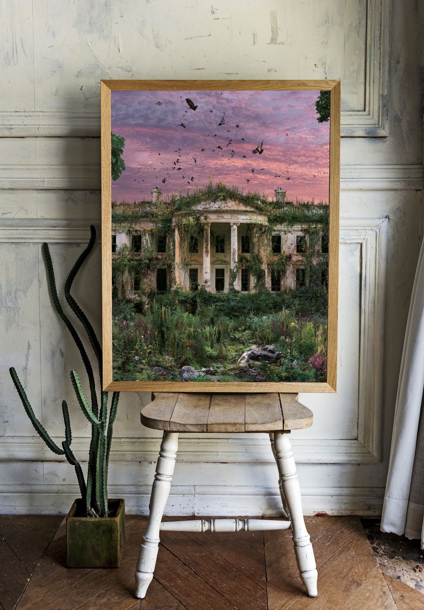 Overgrown Mansion at Sunset Poster. room preview
