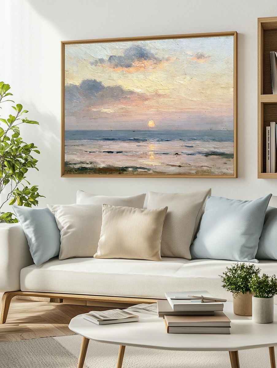 Pastel Seascape Sunset Print. — room view 2