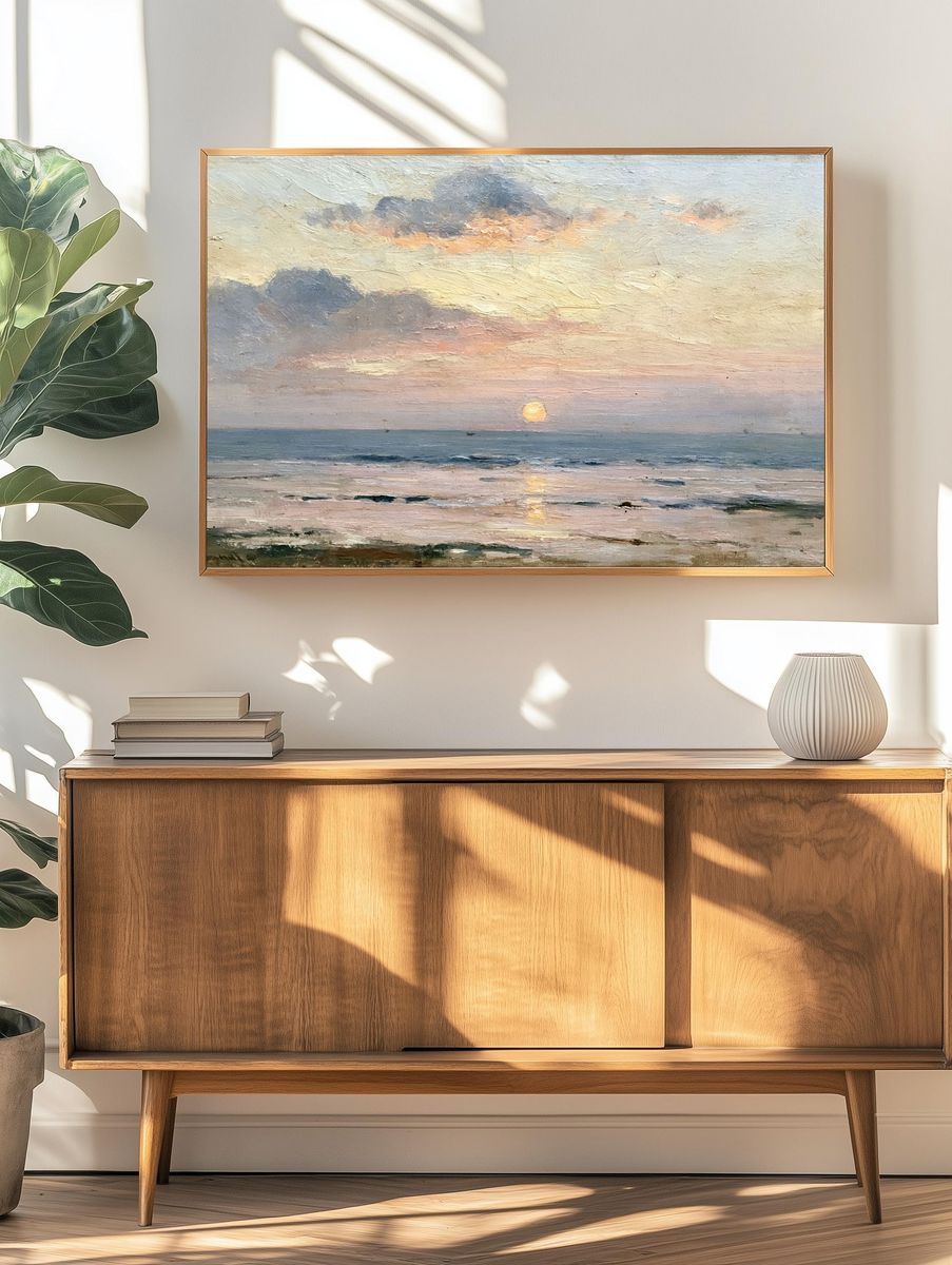 Pastel Seascape Sunset Print. — room view 3