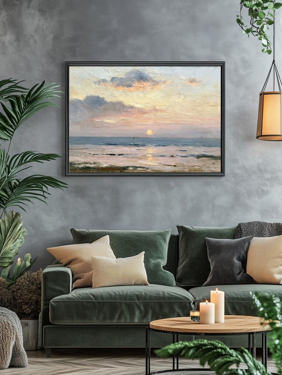 Pastel Seascape Sunset Print. — room view 4