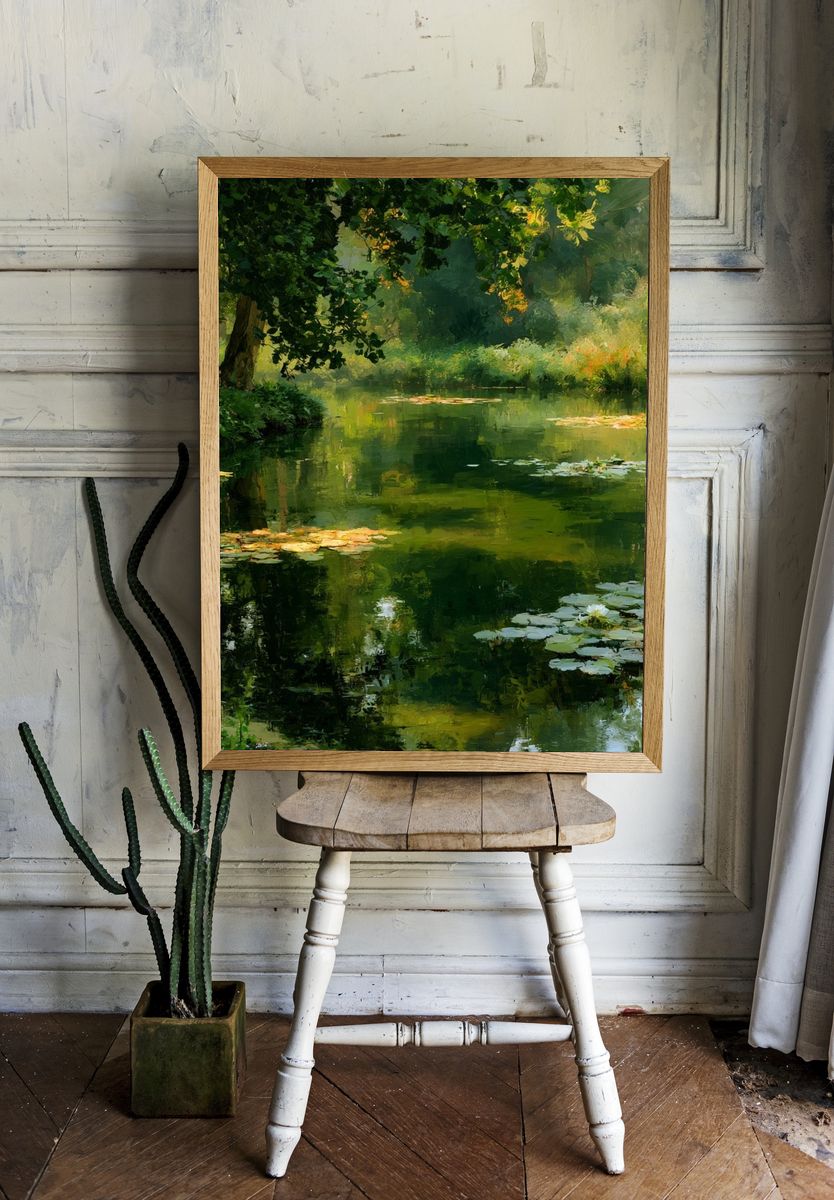 Lily Pond Forest Impressionist Poster. room preview