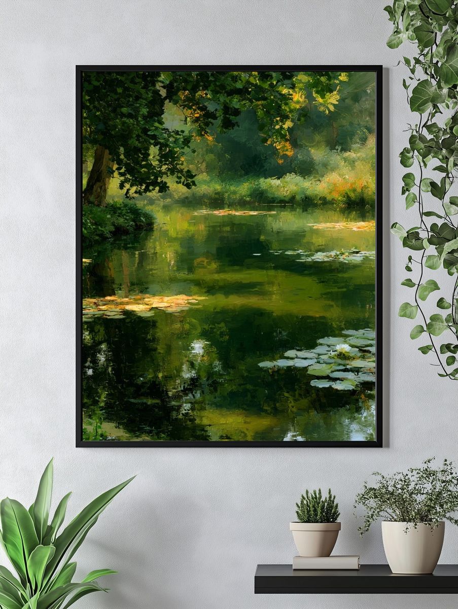 Lily Pond Forest Impressionist Poster. — room view 4