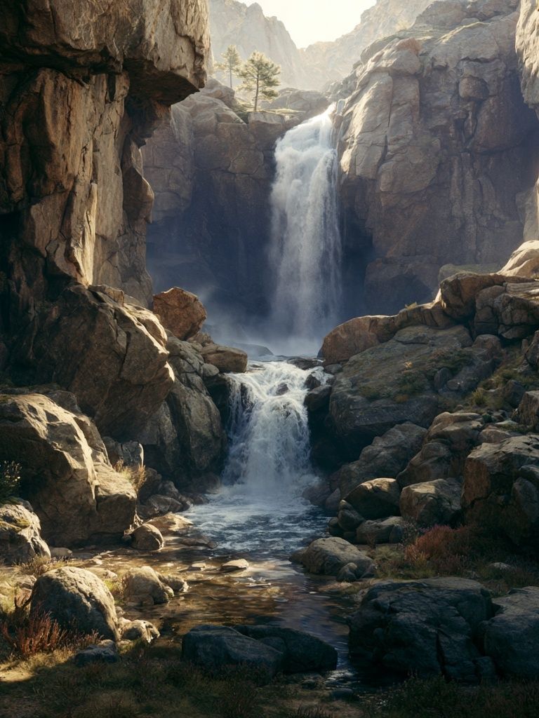 Mountain Waterfall Landscape Poster. poster — nature art