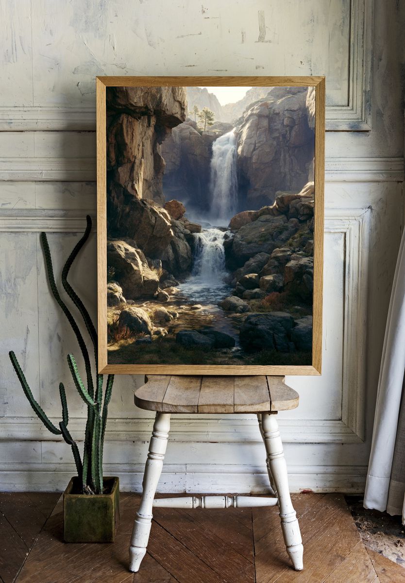Mountain Waterfall Landscape Poster. — room view 1