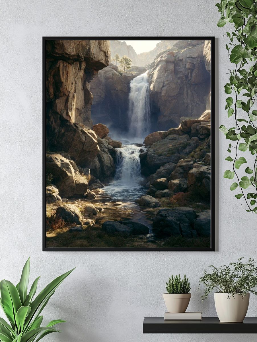 Mountain Waterfall Landscape Poster. — room view 4