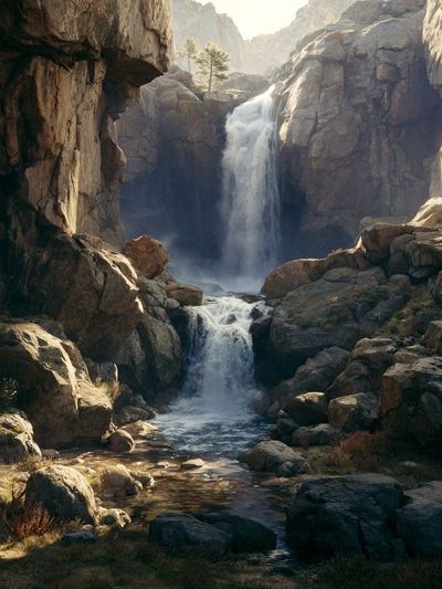 Mountain Waterfall Landscape Poster.