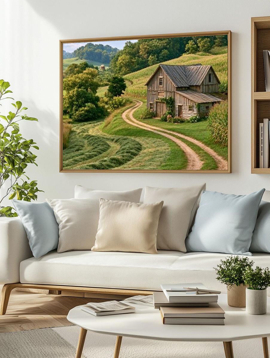 Rustic Farmhouse Landscape Poster. — room view 2
