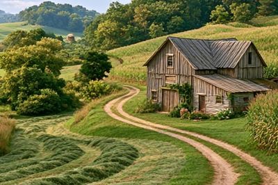 Rustic Farmhouse Landscape Poster.