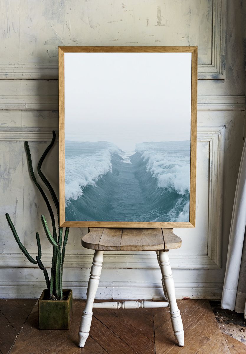 Misty Ocean Wave Poster. room preview