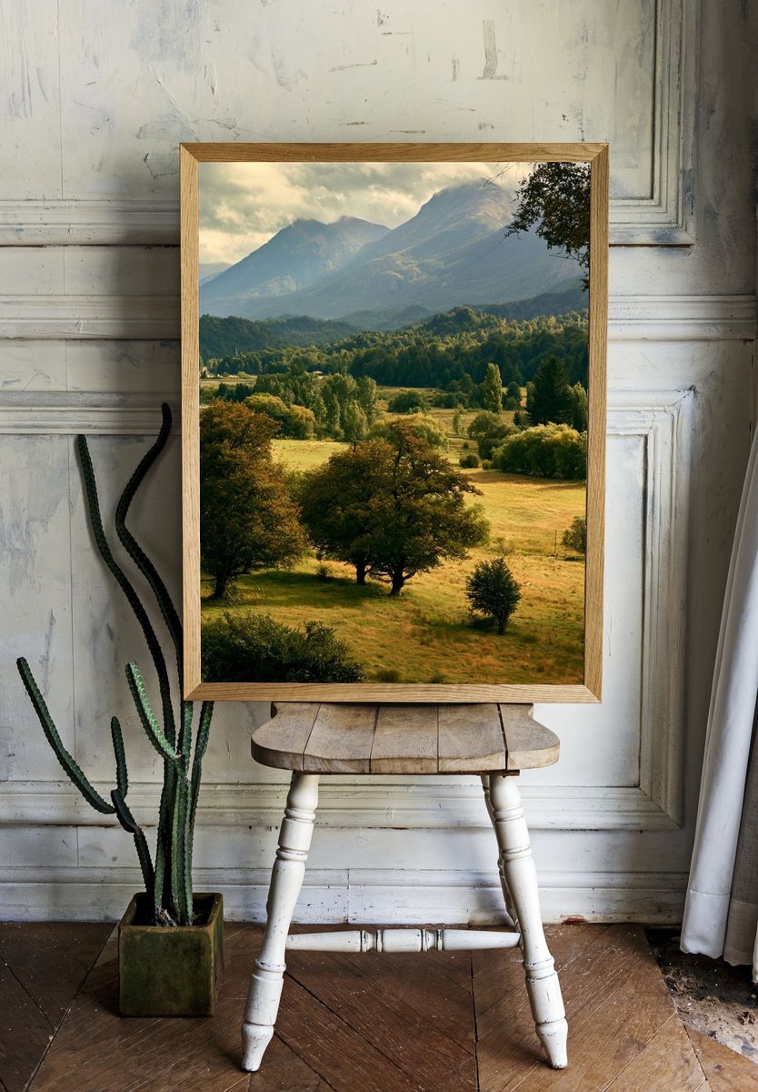 Misty Mountain Valley Landscape Poster. room preview