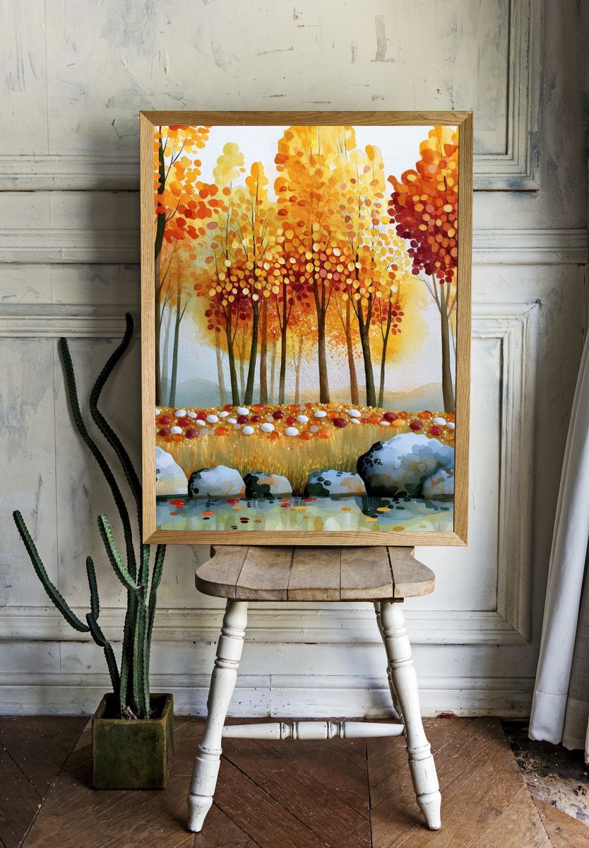 Autumn Forest Watercolor Poster. — room view 1