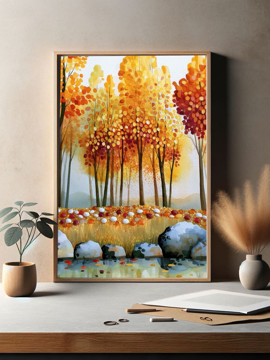 Autumn Forest Watercolor Poster. — room view 2