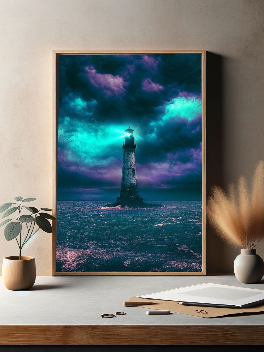 Lighthouse Stormscape Print. — room view 2
