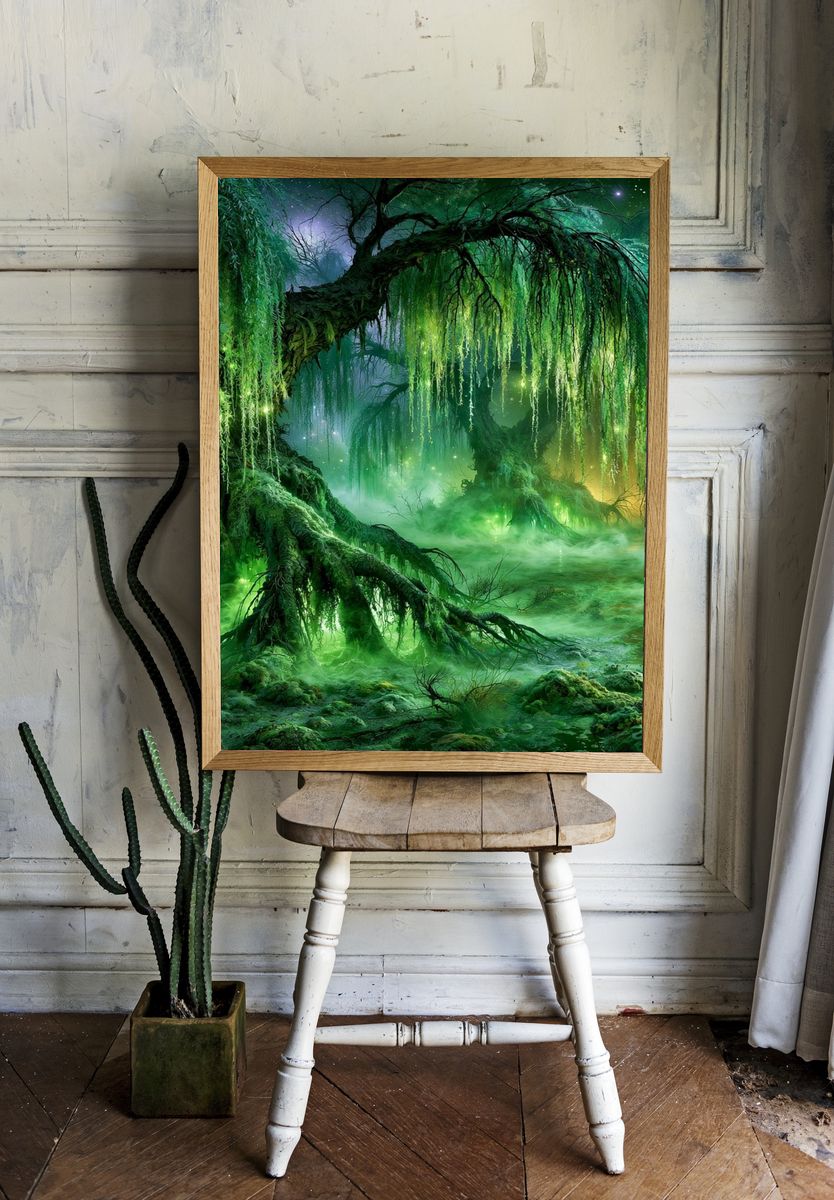 Enchanted Willow Forest Print. room preview
